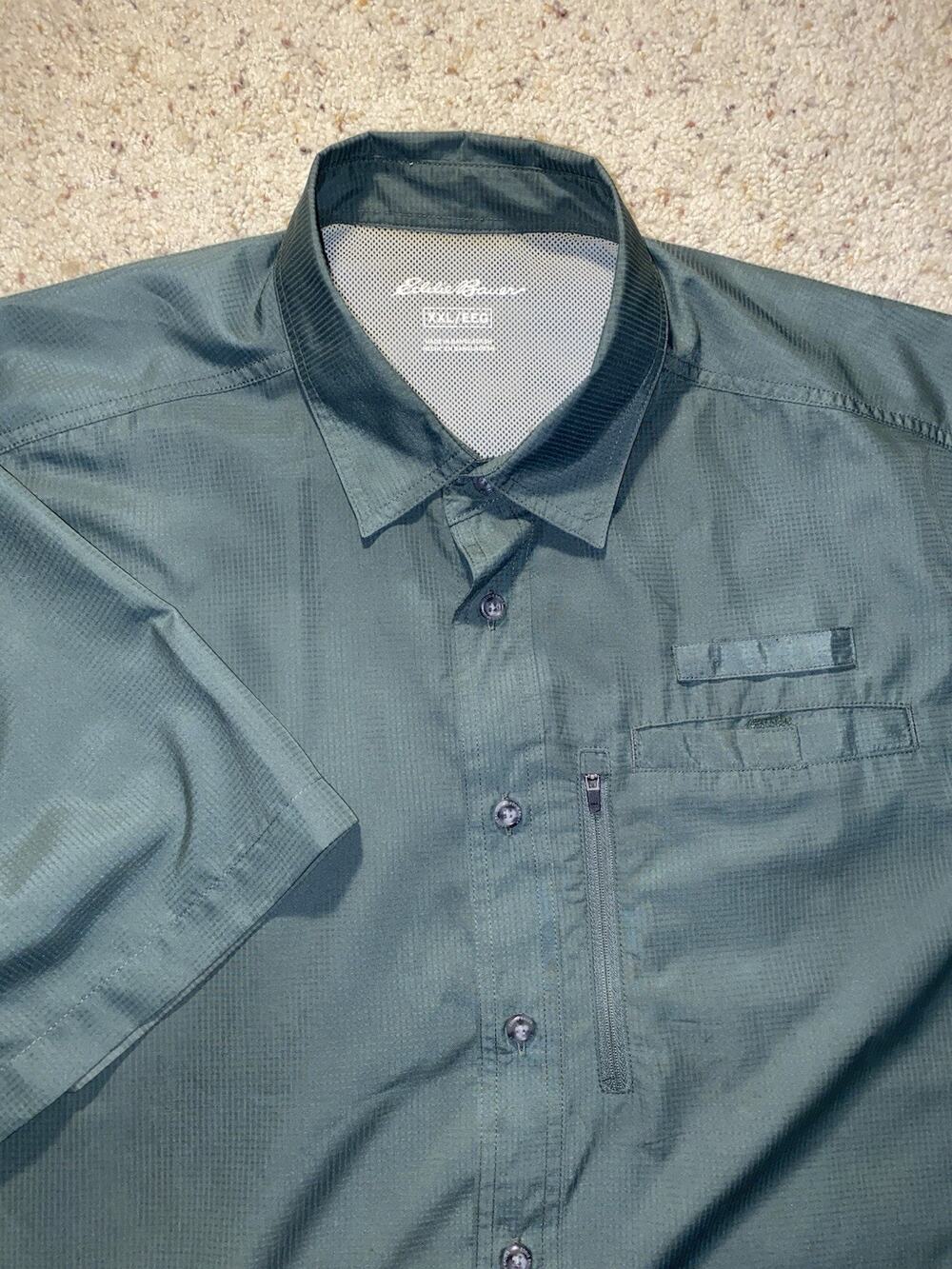 Eddie Bauer Mens XXL 2XL Green Short Sleeve Vented Hiking Fishing Shirt Outdoor